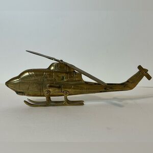 Vintage 11''Solid Brass Helicopter Figurine Model Moving Propeller Made In KOREA